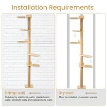 Cat Tree 206 Cm Natural Rubber Wood, 5 Levels Wall Mounted Cat Tree With Widened Base, Plush Balls, 360° Rotatable, XXL Climbing Tree For Cats, For Climbing, Scratching - Natural Wood Color - View 6