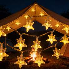 1串黄色星形灯，暖光，彩色灯光 - 电池供电闪烁星形灯/LED灯，仙女灯，星形串灯，节日闪烁风格，节日照明，适合悬挂/串挂/天花板安装，节日照明，适合室内卧室/办公室/汽车/房间/楼梯扶手/圣诞树装饰，冬季节日照明套装。