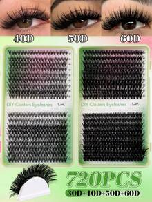 720/648 Pcs Synthetic Eyelash Glue Kit, D-Curl Synthetic Eyelash Extension Set, Includes 10D + 20D + 30D + 40D + 50D + 60D + 80D + 100D + 120D + 150D, Mixed Lengths From 9mm To 18mm, Fluffy Synthetic Eyelashes. Lightweight, Soft, Fluffy Lash Clusters, Cluster Lashes.