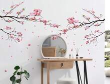 RAINBOW WSK - Pegatinas de pared de ramas de flores ross, calcomanías de árbol de cerezo, arte extraíble de primavera, papel de ramas florales clásico para dormitorios, sala de estar, oficina - negro - Ver 2