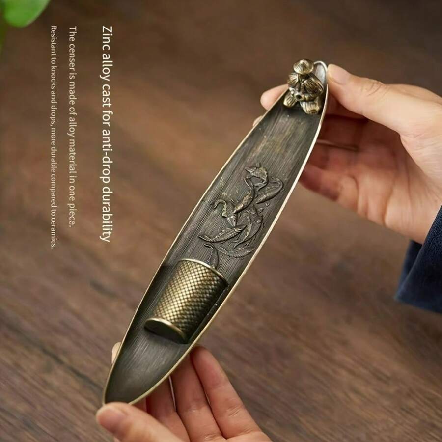 1 pieza Quemador de incienso con forma de barco tradicional de metal, decorado con un exquisito patrón de dragón - Adecuado para la decoración del hogar en días festivos - No se requiere electricidad, accesorio de decoración festiva | Estética tradicional | Excelente artesanía - Multicolor - Ver 1