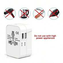 phenomdom 1pc Travel Adapter With 2 USB Charging Ports, Dual USB Charger,Wall AC Power Plug Adapter With Dual USB, Good For Travel, Home And Office - White - View 3
