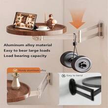 Genérico Wall-Mounted Desk Small Round Table Folding Table Wall Mounted Small Round Tray 11.8in Fold Down Tables Bedside Folding Coffee Tables with 180° Rotation Foldable Coffee Tabless Brown - Marrón - Ver 4