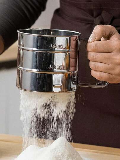 1pc Stainless Steel Flour Sifter, Silver Hand-Held Automatic Powdered Sugar Shaker, Shake-Style Baking Sieve, Mechanical Powder Dispenser, Cup-Style Hand Press Flour Sifting Filter, Available In Multiple Sizes