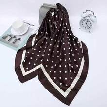 MilyModa Large Polka Dot Print Satin Scarf, Multipurpose, 90x90, Cropped, Bandana, Turban - Bolinha-Marrom - Xem 2