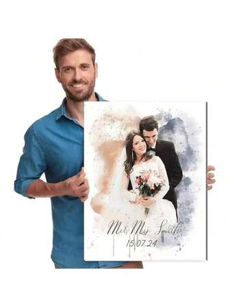 1 قطعة لوحة جدارية مطبوعة على قماش مع إطار خشبي من الصنوبر قابلة للتخصيص، طباعة صور شخصية، مناسبة كهدية للأزواج في المناسبات الخاصة كالزفاف والذكرى السنوية وعيد الحب، بموضوع سينمائي، إطار لوحة على قماش