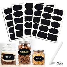 50 Movable Blackboard Stickers +1 Whiteboard Pen, Chalk Label Stickers, Seasoning Bottle Labels, Household Kitchenware (5 Pieces)