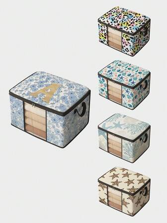 1ชิ้น กล่องเก็บของลายดาว, ปะการัง, ลายดอกไม้ มีฝาปิด, กล่องจัดระเบียบตู้เสื้อผ้าหน้าต่างโปร่งใสความจุขนาดใหญ่, เหมาะสำหรับย้ายบ้าน, ห้องเด็ก, ของใช้เด็ก, จัดระเบียบตู้เสื้อผ้า