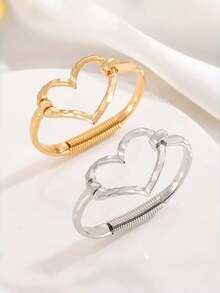 1 pieza Brazalete minimalista de aleación exagerado, versátil, de moda, creativo con cruz y corazón enchapado, regalo ideal para el Día de San Valentín - Multicolor - Ver 7