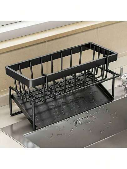 1pc Kitchen Sink Organizer With Drain Rack, Cloth Rack And Utensil Holder - Multifunctional Countertop Rack For Sponges, Brushes, Towels | Durable Open Grid Design | Space-Saving For Kitchen Or Bathroom, High-Quality Material