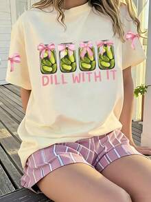 Áo thun ngắn tay cổ tròn dáng casual cho bé gái tuổi teen, có nơ và chữ, thích hợp mặc mùa hè. - Màu be - Xem 9