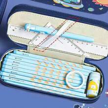Large Capacity Cartoon Pencil Case Creative Double Layer PU Waterproof Stationery Box Student School Supplies - E - View 6