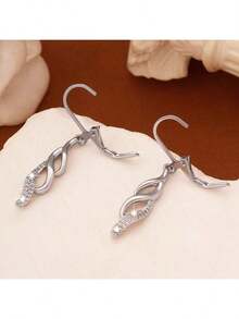 1件套奢华925银镶嵌立方氧化锆羽毛吊坠耳环套装，优雅女士节日、派对、婚礼佩戴之选 - 銀色 - 查看 5