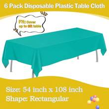 Teal 6 Pack Plastic Table Cloth 54\ X 108\, Disposable Tablecloths Rectangle Table Cover, Plastic Tablecloths For Parties,Rectangle,Teal - Teal - 查看 3