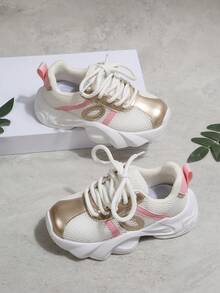 儿童时尚运动鞋，春秋新款简约女童鞋，厚底运动鞋，软底防滑网面透气跑步鞋，婴儿鞋，女童运动鞋 - 粉色 - 查看 2