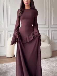 Autumn Slim Fit Fashionable Elegant Long Sleeved Dress With Waist Cinched Dress For Women - 深棕色 - 查看 7