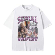 Camisetas gráficas divertidas de Serial Vapist para hombres y mujeres, moda vintage, manga corta, casual, de gran tamaño, de algodón puro, cuello redondo - Blanco - Ver 1