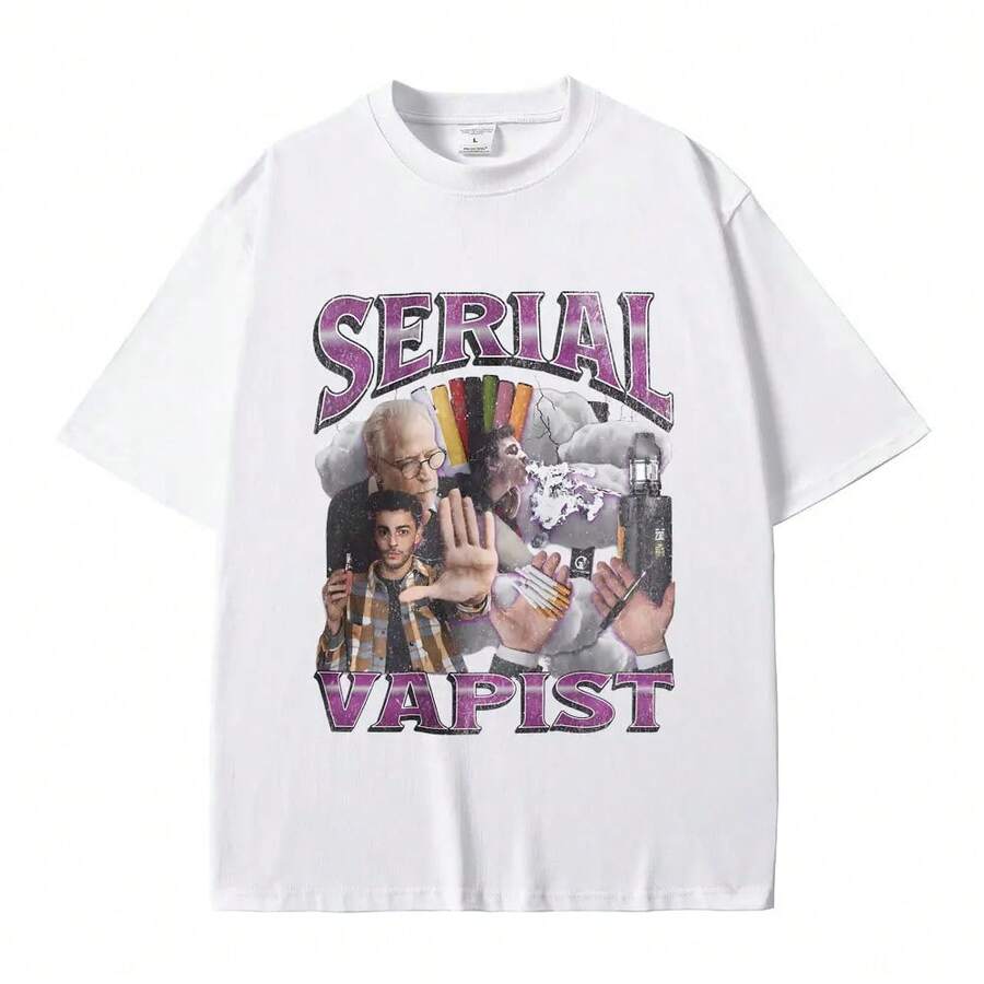 Camisetas gráficas divertidas de Serial Vapist para hombres y mujeres, moda vintage, manga corta, casual, de gran tamaño, de algodón puro, cuello redondo - Blanco - Ver 1