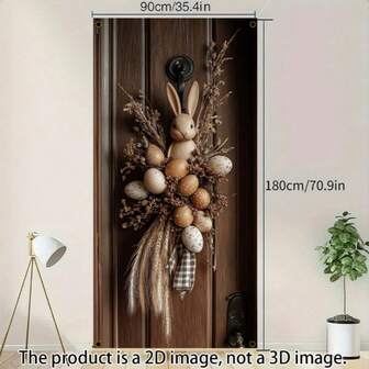 2D Door Banner 1pc Rustic Easter Bunny & Egg Wreath, Polyester 2D Holiday Wall Hanging, No Electricity Required, Farmhouse Holiday Door Decor