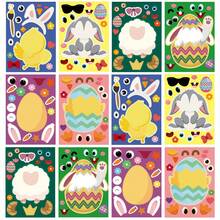 6/12pcs Easter Stickers, Easter Eggs, Rabbits, Chicks, Lambs Sticker Decals, DIY Face Mask Stickers, Easter Basket Filler, Holiday Gift Bag Stuffers, Handmade Craft Stickers - Multicolor - View 2