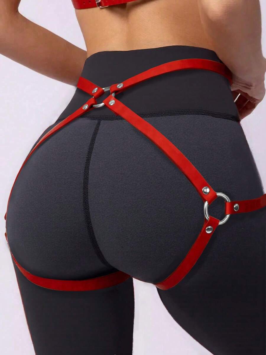1pc Women's Halloween Accessory Sexy Red PU Leather Body Decor Garter Belt Thigh Strap, Suitable For Party Use