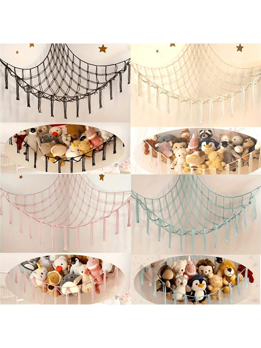 Plush Animal Hanging Bed (Corner) - Plush Animal Hanging Bed Frame - Cute Room Decor Aesthetic, Children/Toddler Nursery Bedroom, Boho Style - Multicolor - View 1