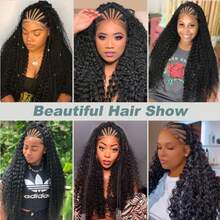 13x4 HD Lace Front Half Braided Half Wavy Curly Wigs With Baby Hair 24" Cornrow Braided Wigs Synthetic Black Pre Braids Lace Front Wigs - Black - View 9