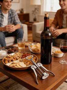 “多功能葡萄酒开瓶器 - 便携式不锈钢螺旋开瓶器，适用于家庭晚餐、野餐和派对，葡萄酒爱好者易于使用” - 銀色 - 查看 6