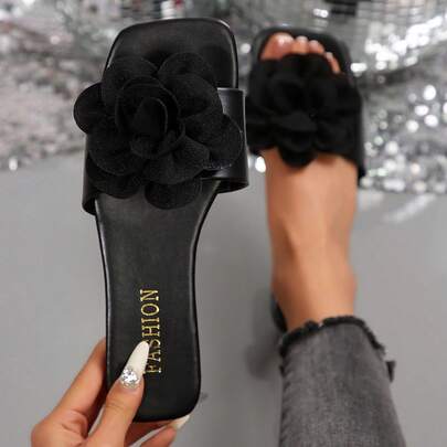 Women's Flat Square Toe Non-Slip Beach Slippers