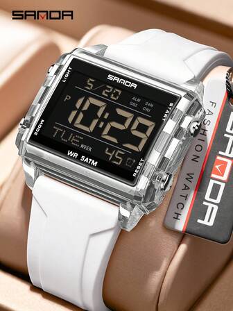 SANDA. Reloj digital SANDA 6275 con dos zonas horarias para hombres y mujeres, con función de cuenta regresiva, resistente al agua, relojes deportivos electrónicos con cuenta regresiva