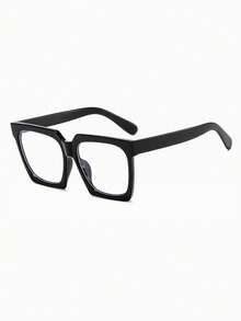 1 Pair Men's Black Square PC Frame Minimalist Solid Color Personalized Fashion Eyeglasses - màu đen - Xem 2
