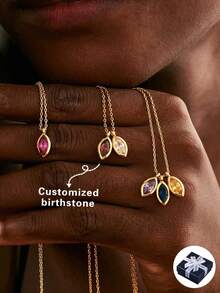 Personalized Birthstone Leaf Necklace, Teardrop Birthstone Necklace, Couples Gemstone Necklace, Anniversary Family Gift, Birthday Gift, Grandma Gift, Christmas Gift (For Her) - Unique Ideal Gift For Her, Friends, Valentine's Day, Mother's Day, Birthday, Graduation, Father's Day, Wedding, Daily Wear, Party, Prom, School Supplies, Back To School, School Gift, Teacher Gift, Dorm Decor, Fashionable Autumn, Elegant & Romantic