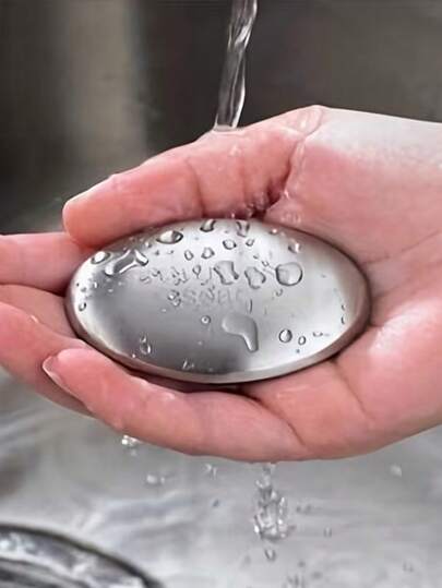 1pc Stainless Steel Oval Soap: Hand Odor & Garlic Fish Odor Removal - Home Essential