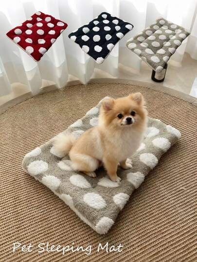 Classic Polka Dot Plush Pet Pad - Suitable For Small And Medium Dogs & Cats, Puppies, Kittens And Small Animals, Cage Pad, Cat/Dog Bed Mat, Can Be Used For Cages Or Sofas