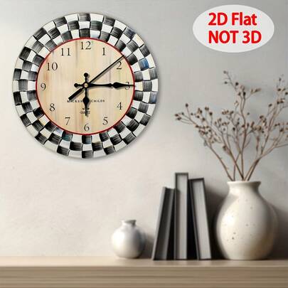1 Piece Mackenzie-Chairz Modern Minimalist Large Wall Clock - Silent Non-Ticking Quartz Movement, Beige And Black Checkered Dial With Large Easy-To-Read Numbers - Battery Operated (AA Batteries Not Included) - Modern Round Clock Suitable For Living Room, Bedroom, Kitchen, Office, Bathroom - Ideal Housewarming Gift, Durable Plastic Body, 2D Flat Design