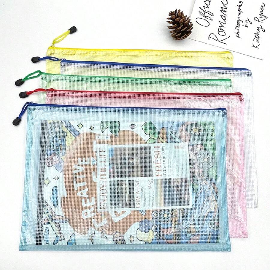 Extra Large Grid Waterproof Zipper File Bag - A3/A4/A5/A6 Transparent Student And Professional File Organizer, Perfect For Storing Paper And Materials. - Multicolor - View 1
