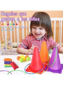 Juego de Carnaval 31 Piezas 3 en 1 para Niños - Conos de Plástico Blando, Bolsas de Frijoles,Juegos de Lanzamiento de Aros - Juego Exterior para Jardín, Fiestas Familiares y de cumpleaños,36696584 - Multicolor - Ver 2