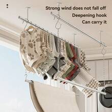 Double Layer Thickened Stainless Steel Household Drying Rack, Rust-Proof & Wind-Resistant Clothes Hanger, Wardrobe Storage Rod, Garment Hanging Device, Multi-Function Towel Bar, Bathroom & Balcony Multipurpose Clothes Storage Rack