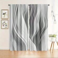 2pcs Geometric Line Curtains - Privacy Protection, Machine Washable, Rod Pocket Design, Living Room And Garden Decoration, Modern Polyester Wave Printing, Modern Home Decoration, Living Room Curtains - Multicolor - View 1