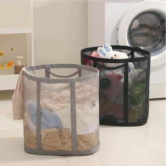 1pc Foldable Mesh Bag With Handle, Collapsible Laundry Basket, Foldable Laundry Bag, Breathable Foldable Beach Bag, Space-Saving Travel Tote