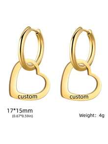 Personalized Interlocking Heart NameTextDateInitials Engravable Earrings - Custom CouplePartnerSpouse Matching Jewelry, WeddingAnniversaryValentine's Gift For &, Year-Round Wearable Keepsake