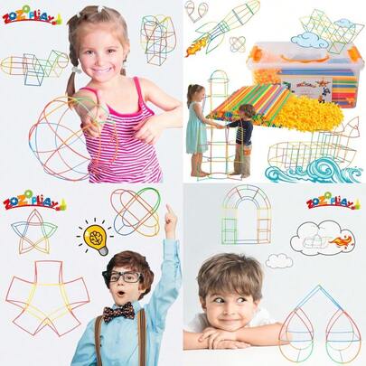 Juguete constructor de paja ZOZOPLAY STEM, juego de construcción de 400 piezas con pajitas y conectores, juguete de plástico de ingeniería de habilidades motoras de colores, excelente herramienta para introducir la ciencia espacial, para niños y niñas