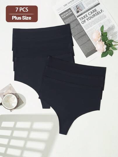 7 Stücke/Pack Nahtlose String-Höschen in Große Größen, sexy & modisch, bequeme Lässig Kleidung, einfarbig & Leopardenmuster, geeignet als Geschenk zu Geburtstag, Valentinstag, Weihnachten, Halloween