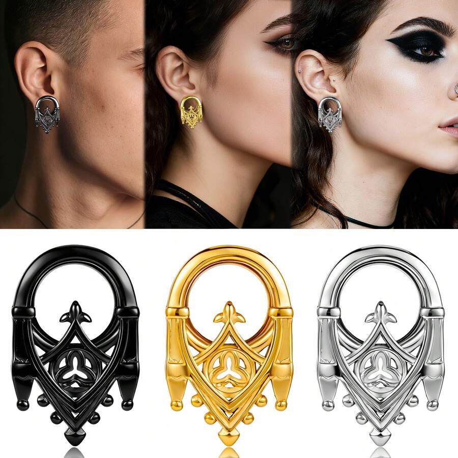 2 chiếc khuyên tai hình lâu đài rỗng kiểu Gothic cổ điển dành cho Halloween, khuyên tai dạng ống thời trang tối giản, khuyên tai phong cách retro punk, quà tặng ngày lễ trang sức cho nữ và nam, hàng mới về. - vòng 1 - Xem 1