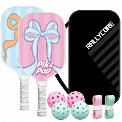 Juego de 2 palas de pickleball, raquetas de pickleball aprobadas por USAPA con 4 pelotas y bolsa de transporte para adultos y jóvenes, para jugar en interiores y exteriores con núcleo de panal