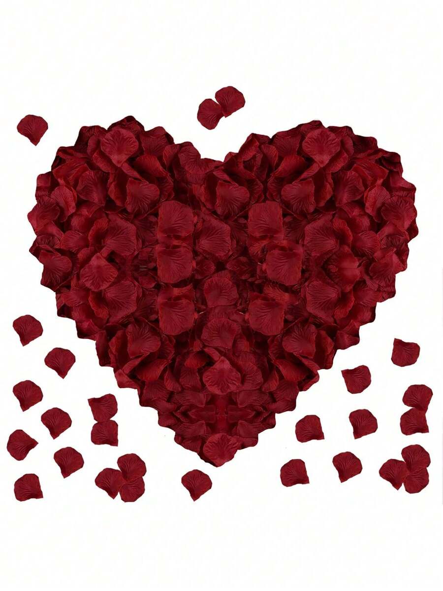 1500/600/100pcs Artificial Rose Petals, Burgundy Fake Rose Petals, Artificial Flowers, Suitable For Valentine's Day, Romantic Decoration, Wedding Aisle, Dinner Table Decor, Birthday, Creating Romantic Atmosphere - Burgundy - View 1