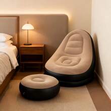 大型充气沙发，带脚踏，宽敞座椅，坐感舒适，高靠背提供舒适支撑，承重力强，适合各种体重和体型。