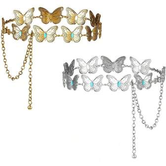 Plus Size Vintage Durable Silver & Gold Tone Bohemian Style Adjustable Waist Chain, Fashion Metal Inlaid Waist Belt