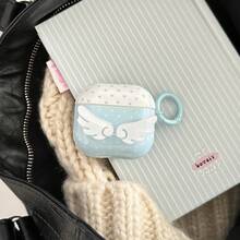 极简蓝色波点3D翅膀耳机保护套，带挂环，可爱保护套，兼容苹果Pro 2、Pro、4、3、1/2，适合女性 - 淺藍色 - 查看 2