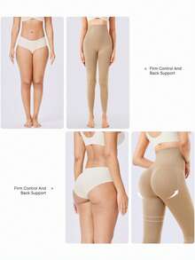 Leggings de compresión para mujer, ropa interior moldeadora con control de abdomen y levantamiento de glúteos, pantalones de cintura alta, moldeador de Body sin costuras - Albaricoque - Ver 4